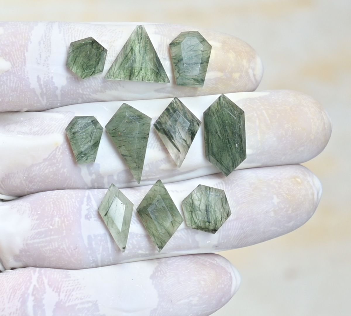 Natural Green Rutile Gemstone Step Cut Mix Shape Cabochon High Quality Loose Gemstones For Jewelry Making 10-19 MM Size 10 Pcs V4158