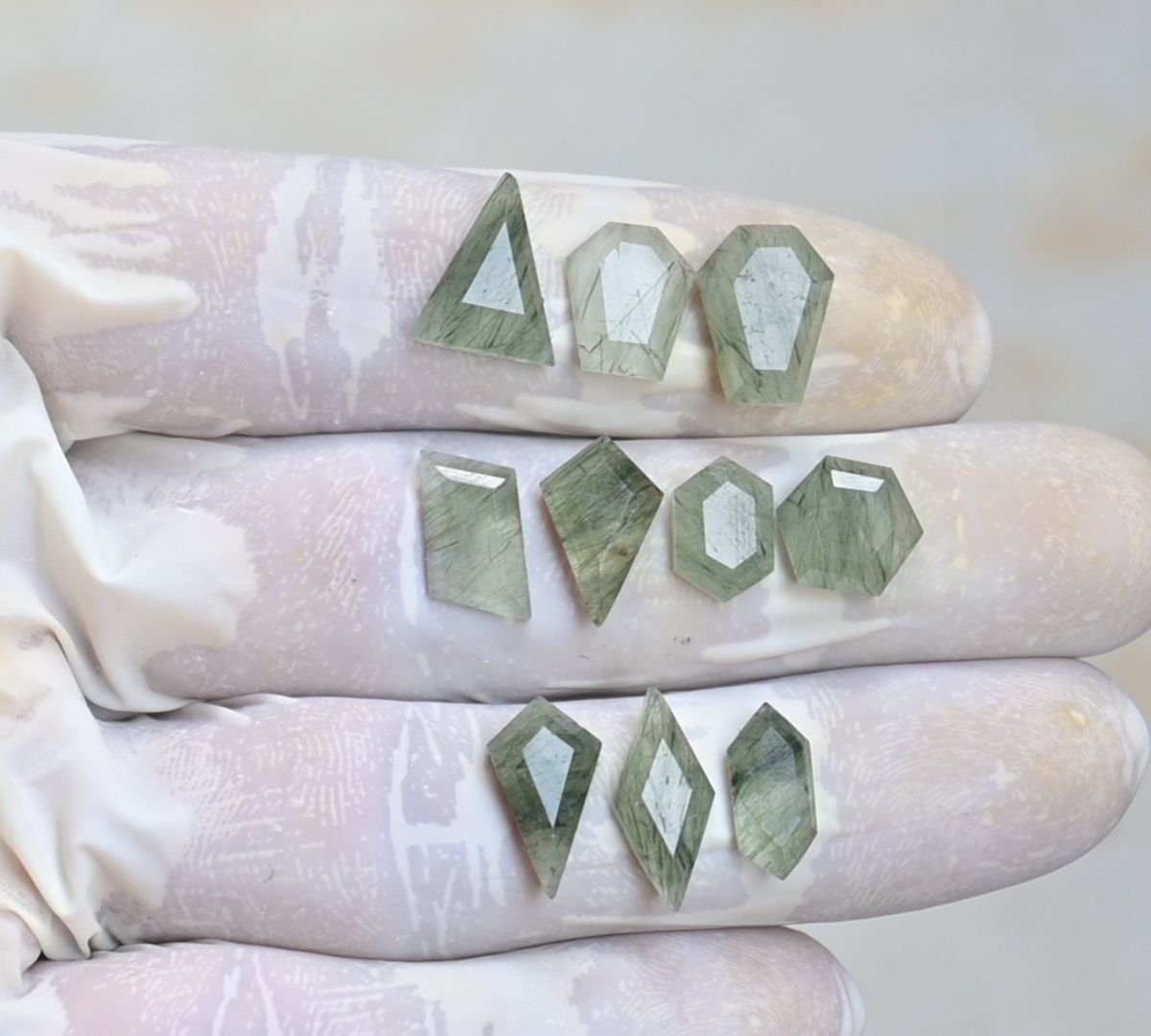 Natural Green Rutile Gemstone Step Cut Mix Shape Cabochon High Quality Loose Gemstones For Jewelry Making 10-16 MM Size 10 Pcs V4159