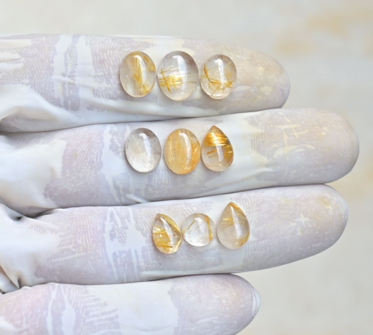Natural Golden Rutile Gemstone Smooth Mix Shape Cabochon High Quality Loose Gemstones For Jewelry Making 7-11 MM Size 9 Pcs V4163