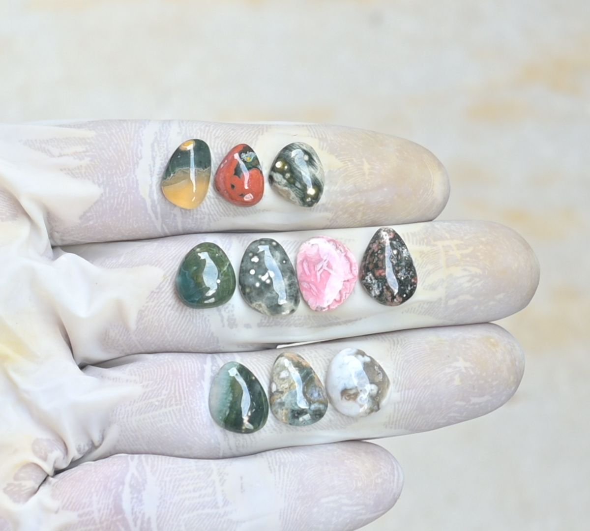 Natural Ocean Jasper Gemstone Smooth Fancy Shape Cabochon High Quality Loose Gemstones For Jewelry Making 10-14 MM Size 10 Pcs V4170