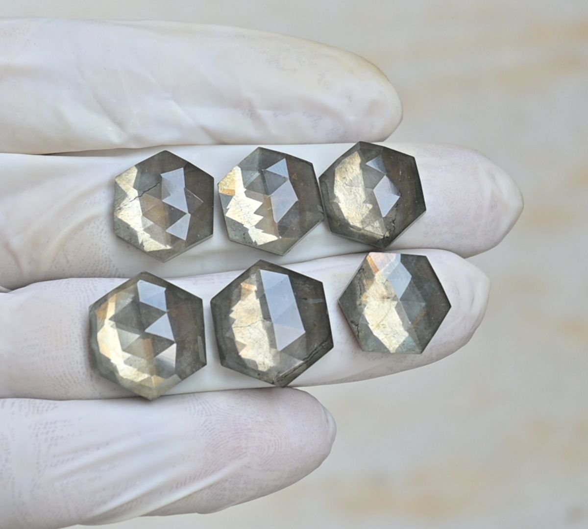 Natural Pyrite Gemstone Rose Cut Hexagon Shape Cabochon High Quality Loose Gemstones For Jewelry Making 16-18 MM Size 6 Pcs V4174