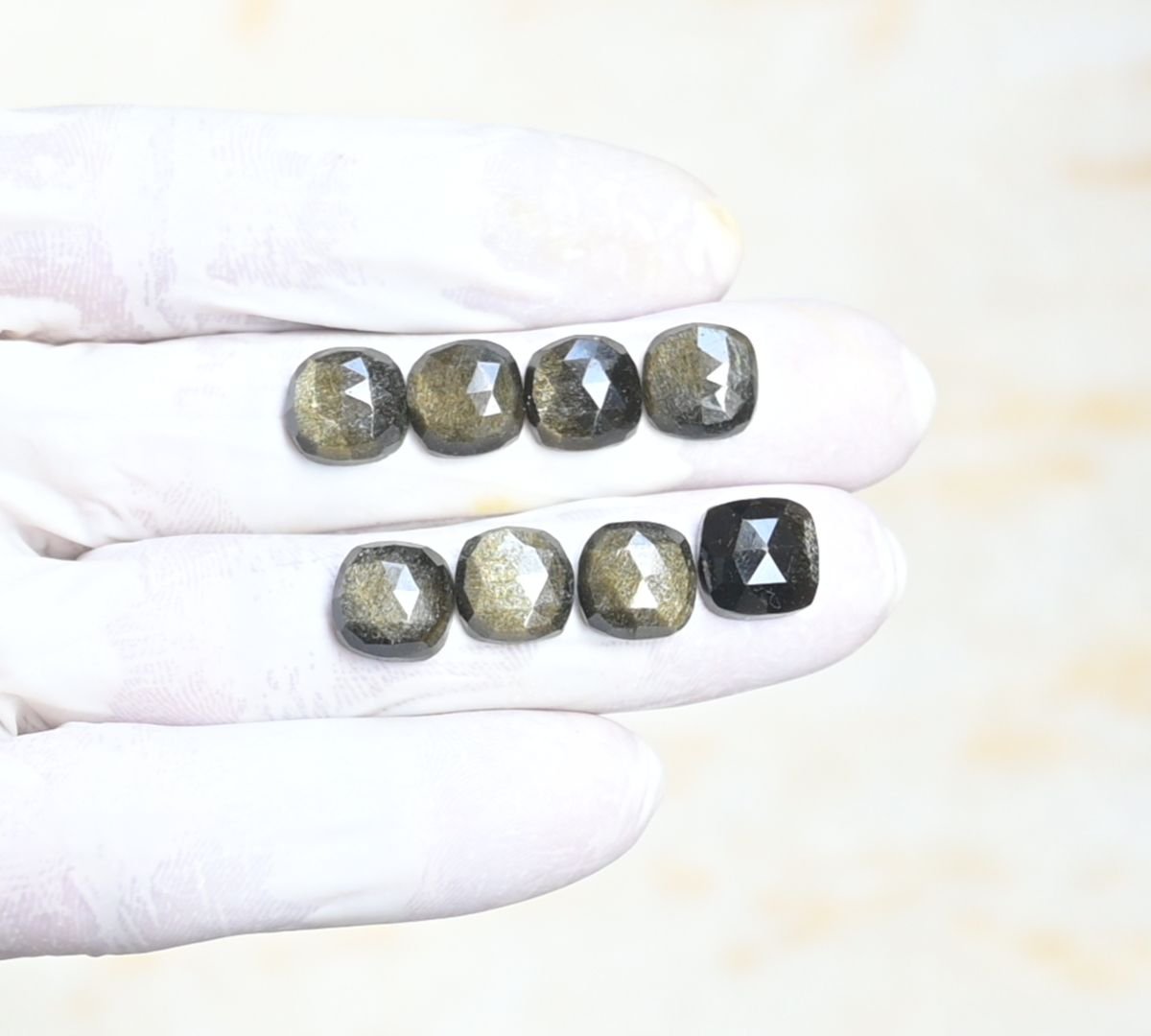 Natural Golden Obsidian Gemstone Rose Cut Cushion Shape Cabochon High Quality Loose Gemstones For Jewelry Making 10 MM Size 8 Pcs V4181