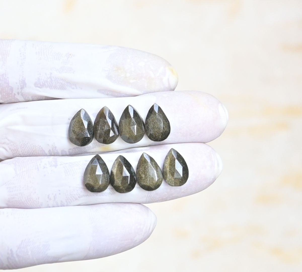 Natural Golden Obsidian Gemstone Rose Cut Pear Shape Cabochon High Quality Loose Gemstones For Jewelry Making 12x8 MM Size 8 Pcs V4182