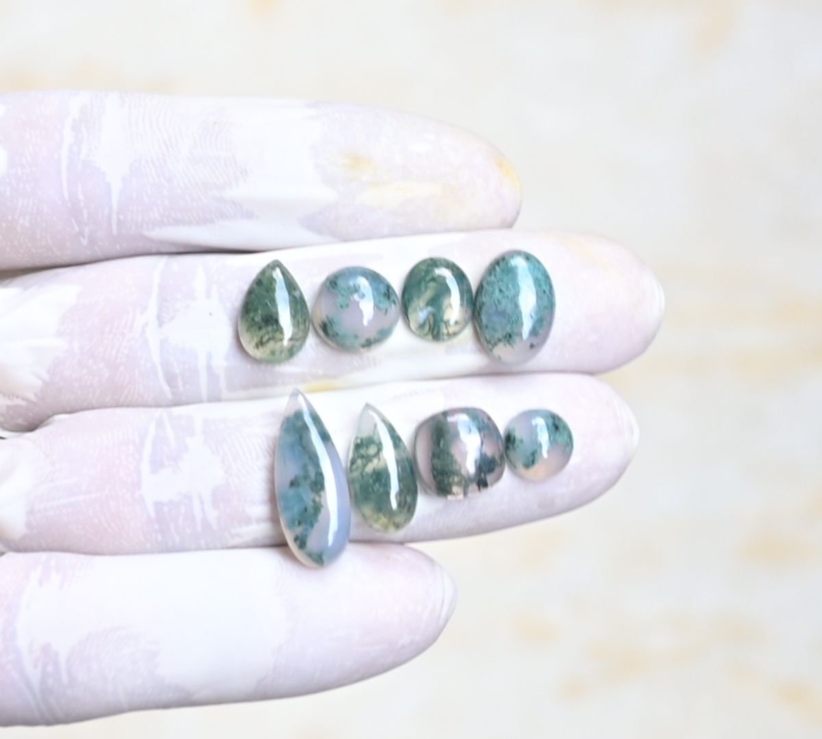 Natural Moss Agate Gemstone Smooth Mix Shape Cabochon High Quality Loose Gemstones For Jewelry Making 8-15 MM Size 8 Pcs V4186