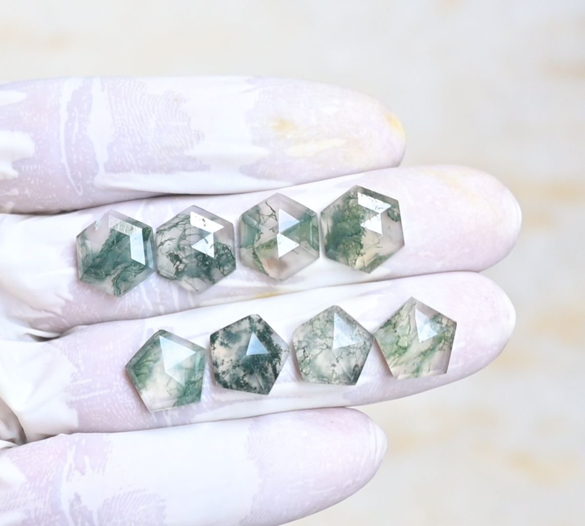 Natural Moss Agate Gemstone Step Cut Hexagon Shape Cabochon High Quality Loose Gemstones For Jewelry Making 12-14 MM Size 8 Pcs V4188