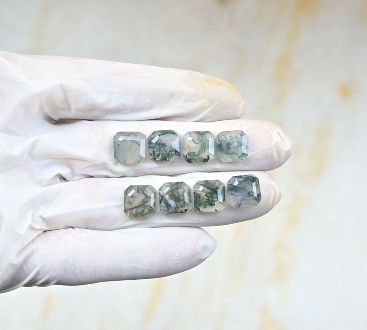 Natural Moss Agate Gemstone Step Cut Cushion Shape Cabochon High Quality Loose Gemstones For Jewelry Making 10 MM Size 8 Pcs V4189