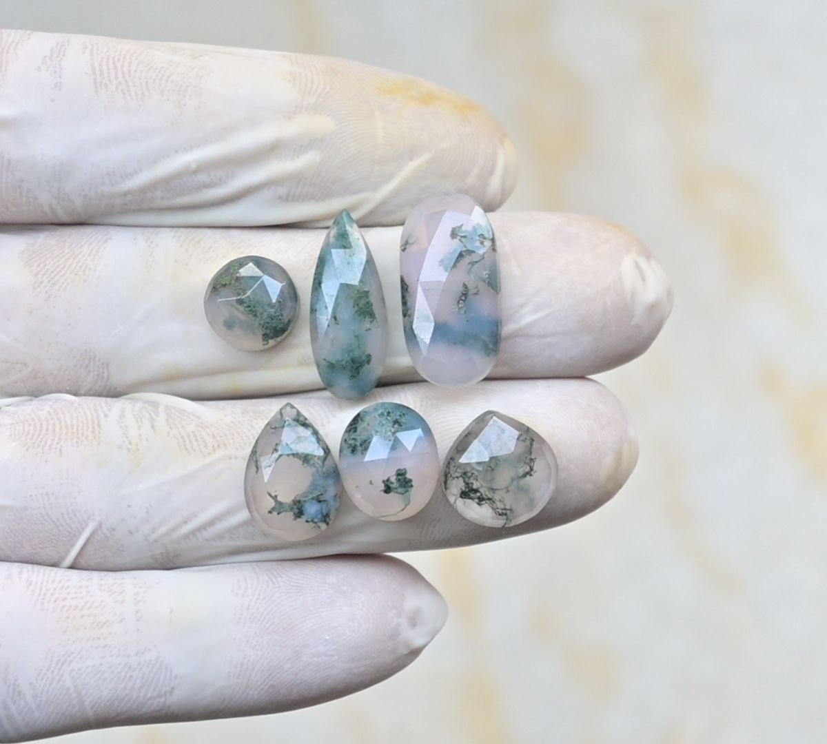 Natural Moss Agate Gemstone Rose Cut Mix Shape Cabochon High Quality Loose Gemstones For Jewelry Making 10-20 MM Size 6 Pcs V4192