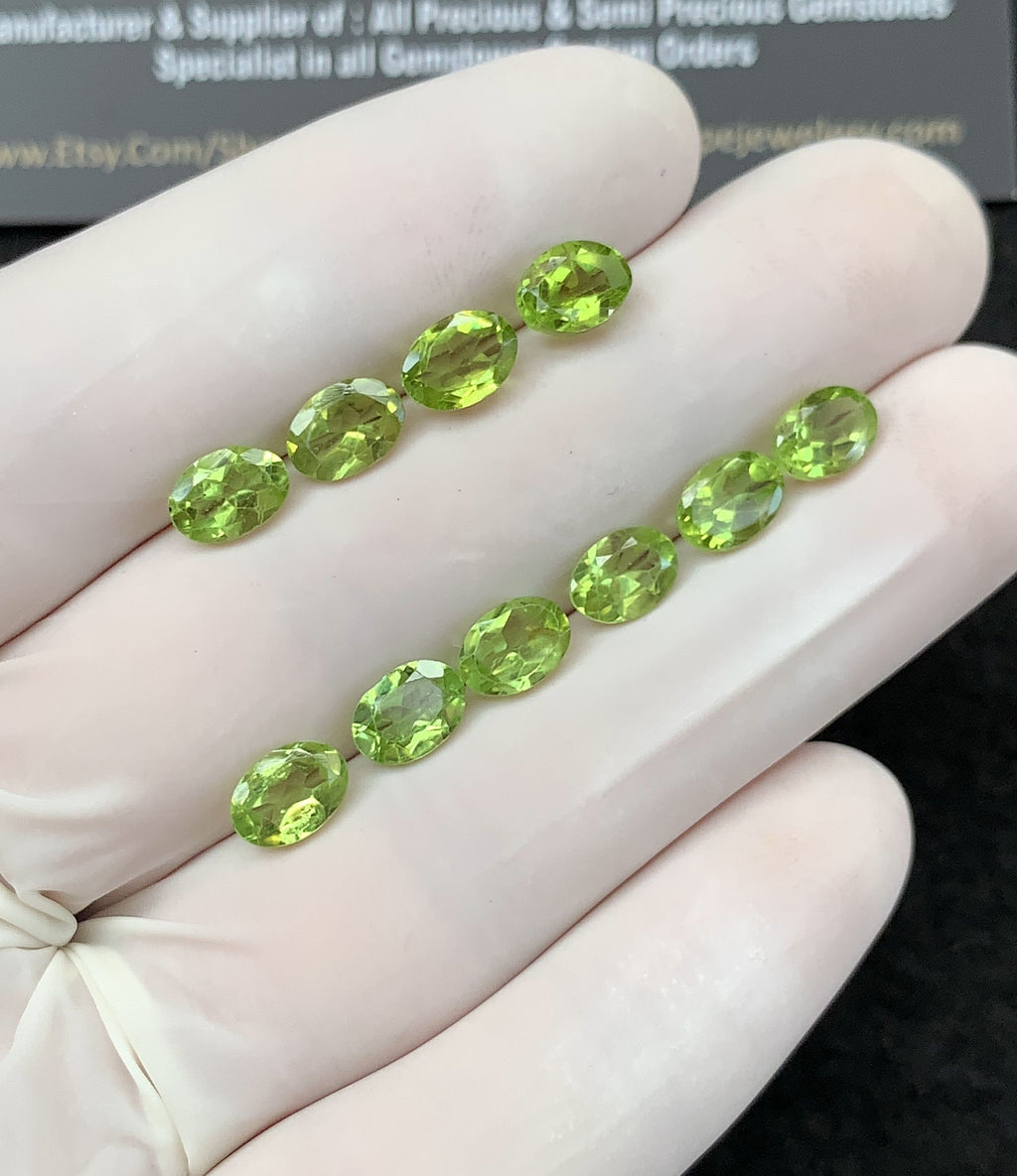 Natural Peridot Gemstone Faceted Cut Oval Shape High Quality Loose Gemstone For Jewelry Making Wholesalegems 7x5 MM Size 10 Pcs SM25340