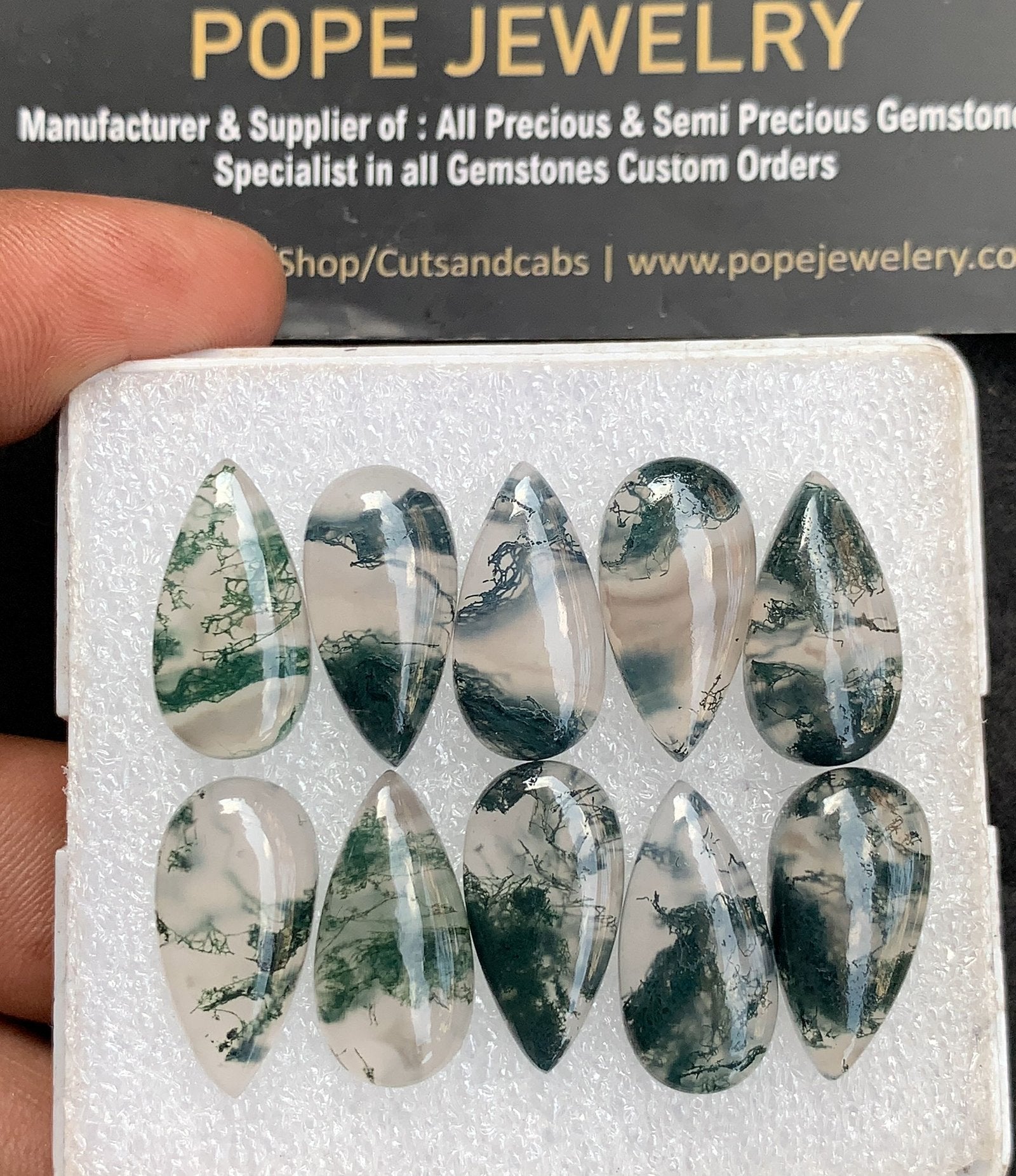 Natural Moss Agate Gemstone Smooth Pear Shape Cabochon High Quality Loose Gemstones For Jewelry Making 20x10 MM Size 10 Pc V3708