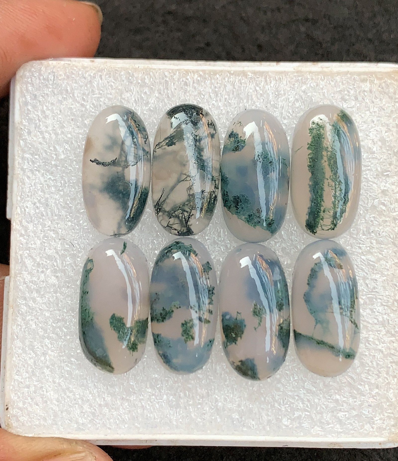 Natural Moss Agate Gemstone Smooth Oval Shape Cabochon High Quality Loose Gemstones For Jewelry Making 20x10 MM Size 8 Pcs V4559