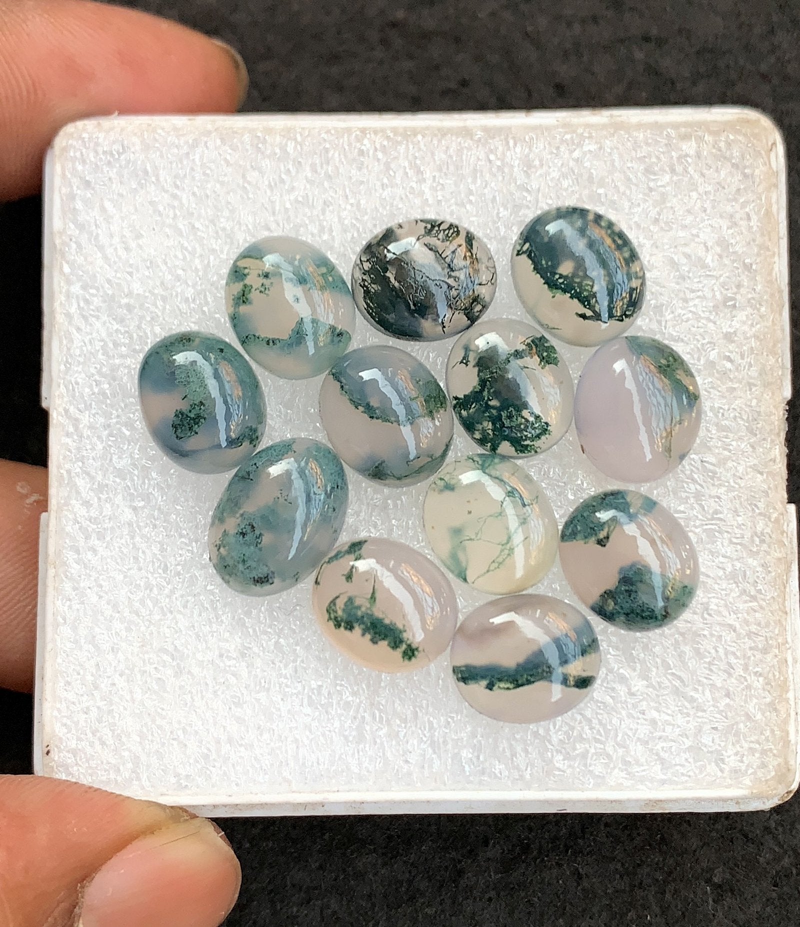 Natural Moss Agate Gemstone Smooth Oval Shape Cabochon High Quality Loose Gemstones For Jewelry Making 12-14 MM Size 12 Pcs V4561