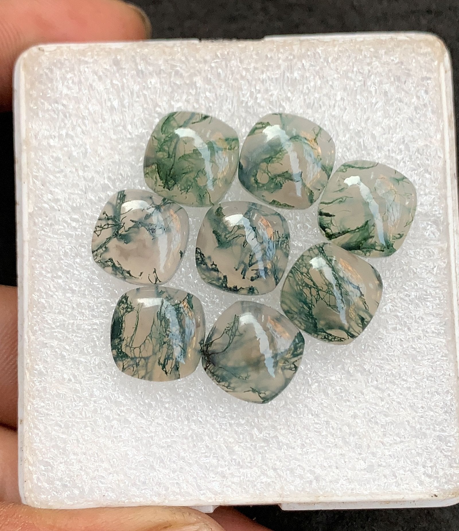 Natural Moss Agate Gemstone Smooth Cushion Shape Cabochon High Quality Loose Gemstones For Jewelry Making 12 MM Size 9 Pcs V4564