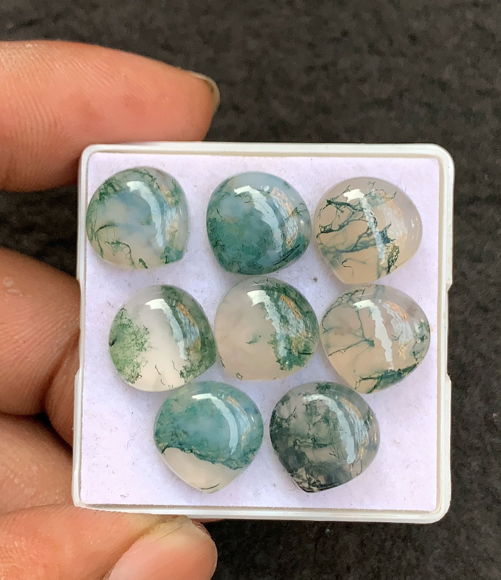 Natural Moss Agate Gemstone Smooth Heart Shape Cabochon High Quality Loose Gemstones For Jewelry Making 12 MM Size 8 Pcs V4565