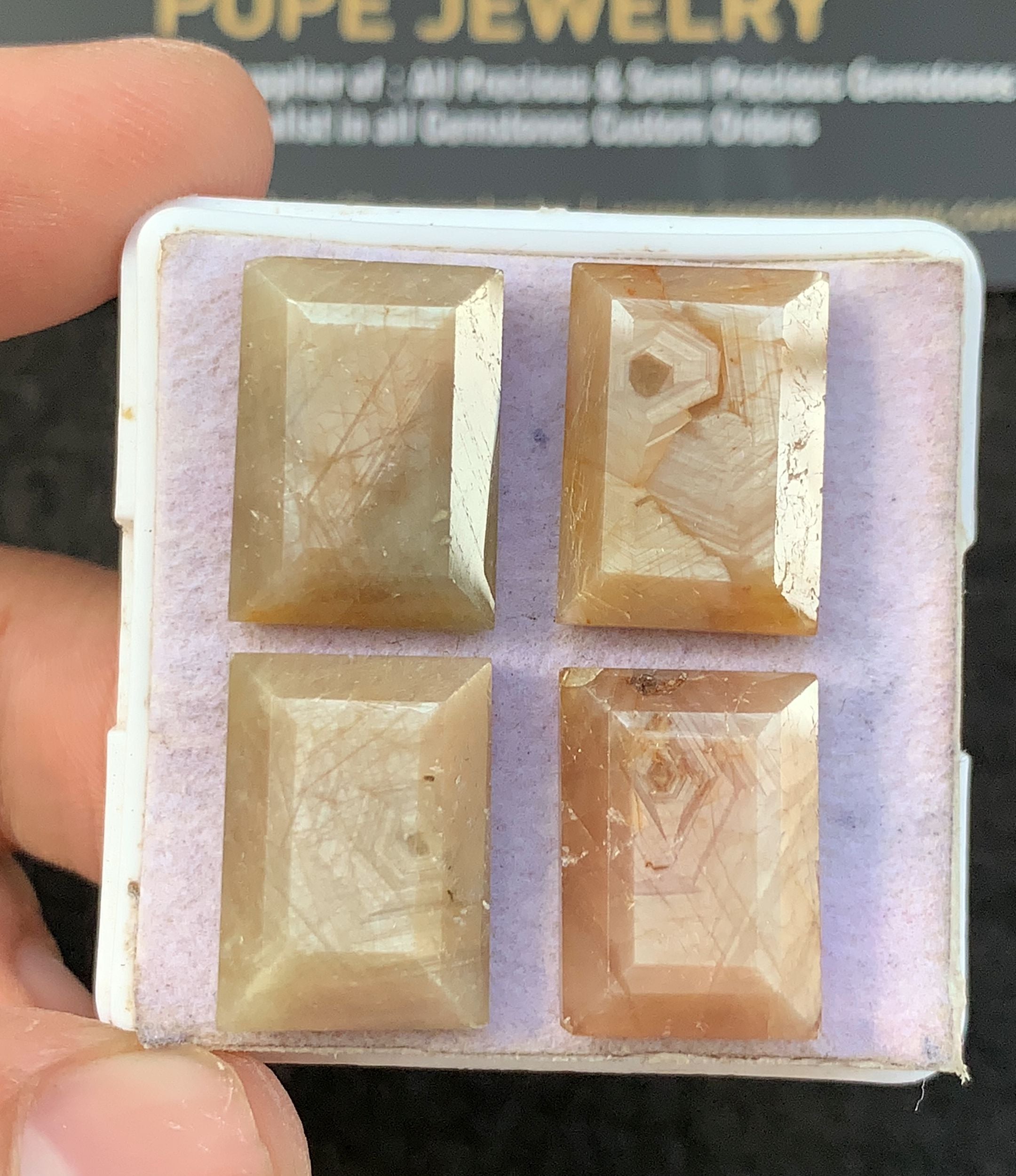 Natural Yellow Silky Sapphire Gemstone Step Cut Rectangle Cabochon Loose Gemstone For Jewelry Making Wholesalegems 17x12 MM 4 Pcs SM25360