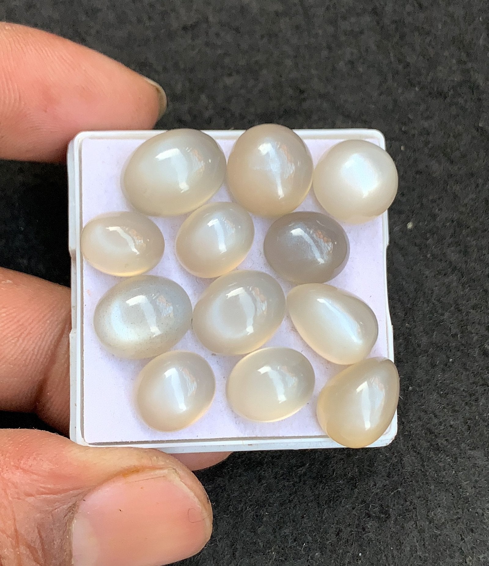 Natural Gray Moonstone Gemstone Smooth Mix Shape Cabochon High Quality Loose Gemstones For Jewelry Making 10-14 MM Size 12 Pcs V4575