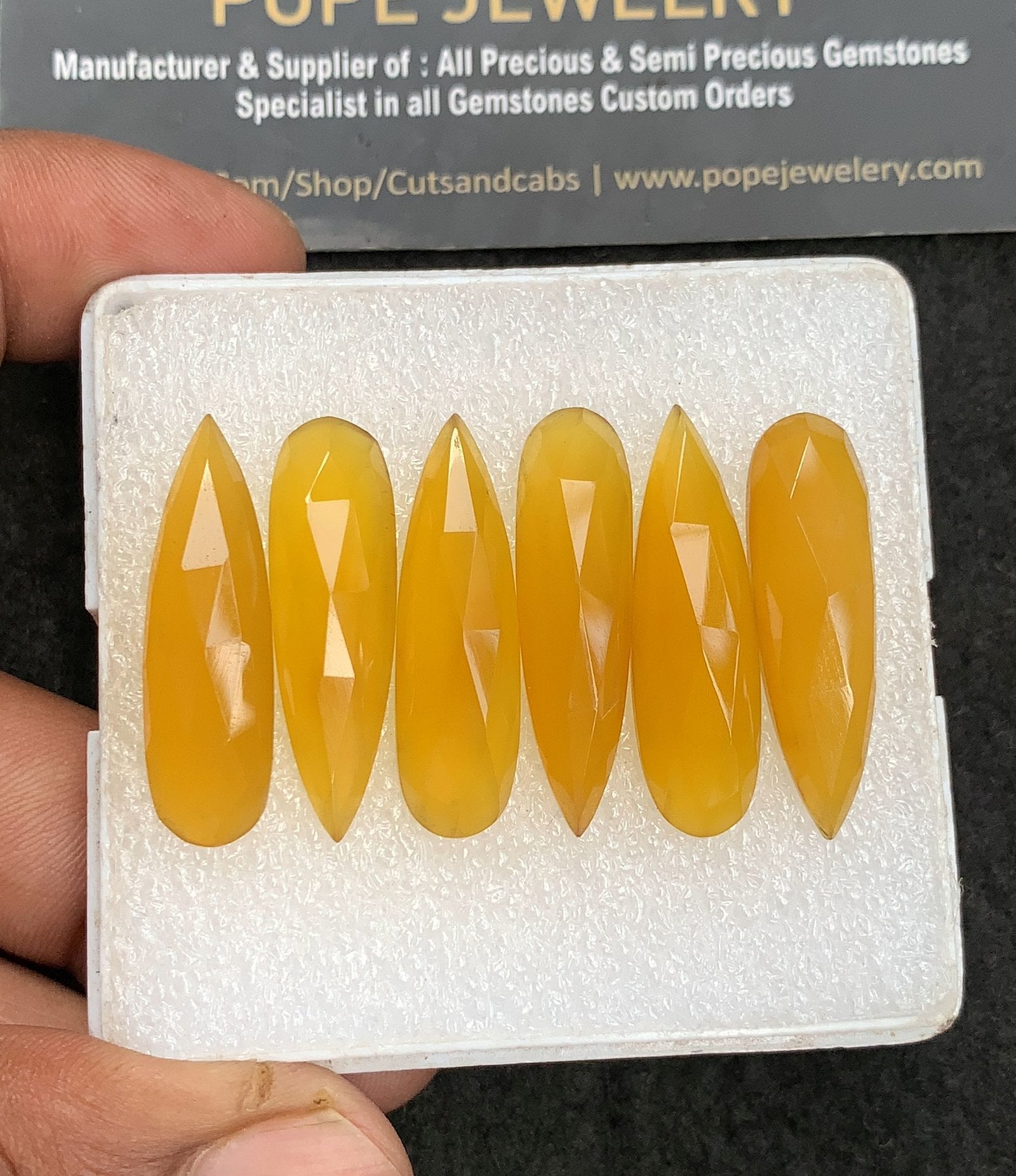 Natural Yellow Chalcedony Gemstone Rose Cut Pear Shape Cabochon High Quality Loose Gemstones For Jewelry Making 30-32 MM Size 6 Pcs V3716