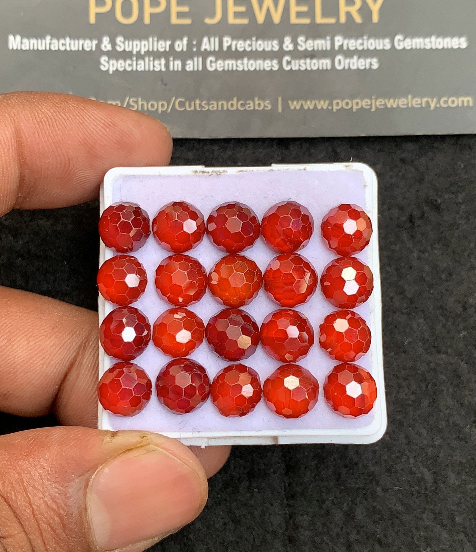 Natural Red Zircon Gemstone Honey Comb Cut Round Shape Cabochon High Quality Loose Gemstones For Jewelry Making 7-8 MM Size 20 Pcs V3717