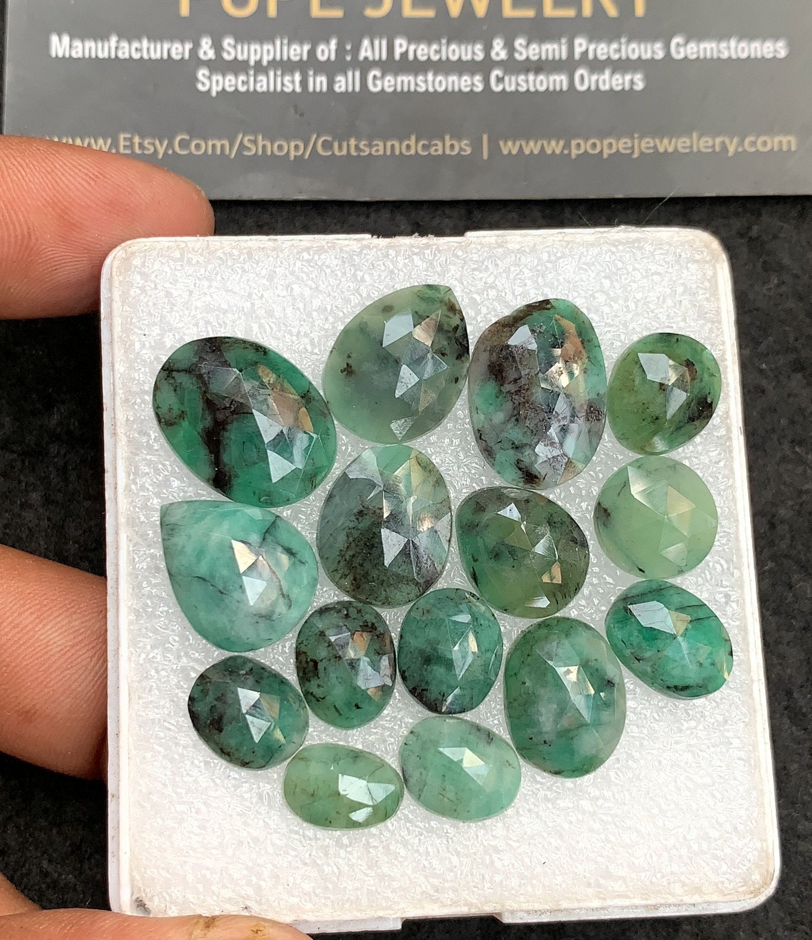 Natural Emerald Gemstone Rose Cut Mix Shape Cabochon High Quality Loose Gemstones For Jewelry Making 10-18 MM Size 15 Pcs V3720