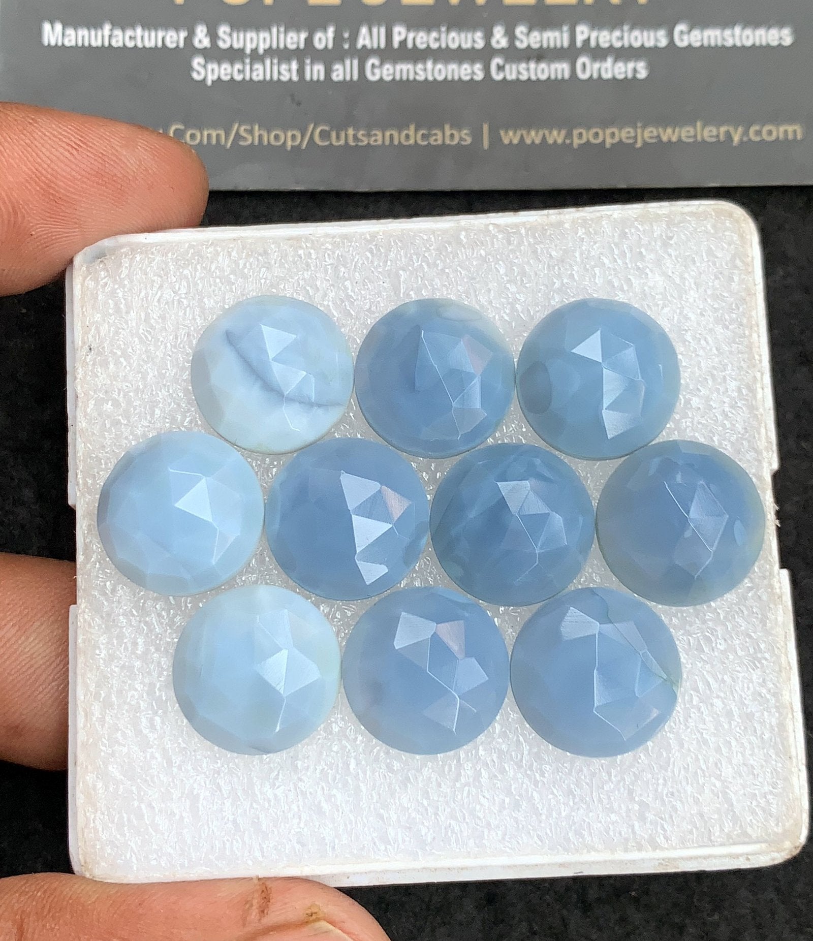 Natural Peruvian Blue Opal Gemstone Rose Cut Round Shape Cabochon High Quality Loose Gemstones For Jewelry Making 14 MM Size 10 Pcs V3722