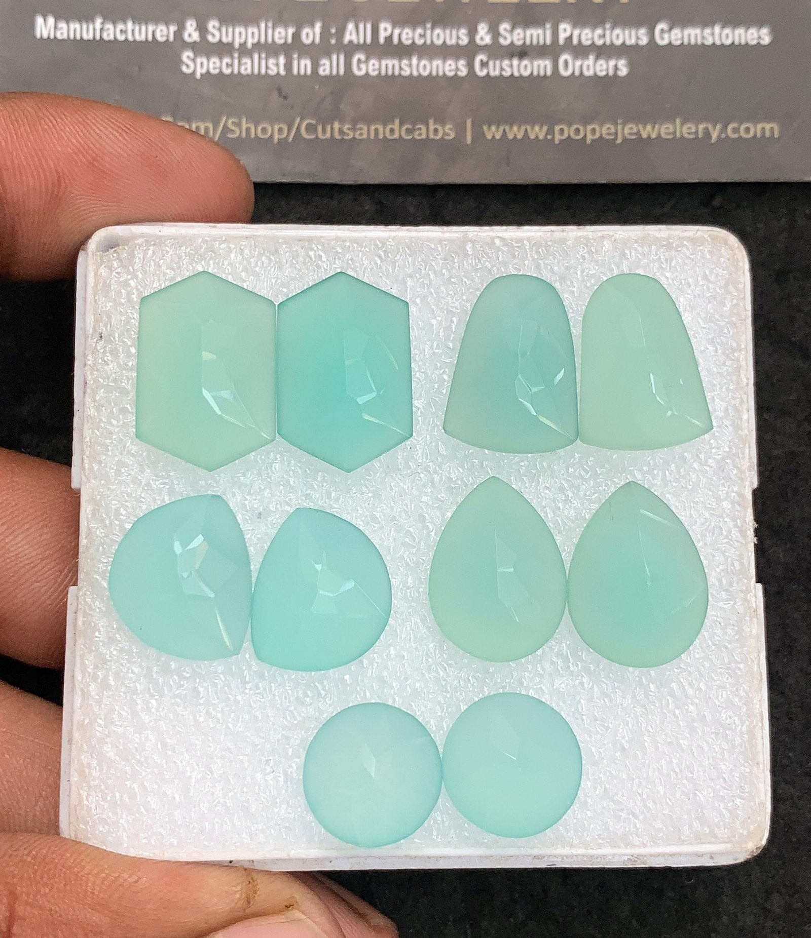 Natural Aqua Chalcedony Gemstone Precision Cut Mix Shape Cabochon High Quality Loose Gemstones For Jewelry Making 12-18 MM Size 5 Pair V3723