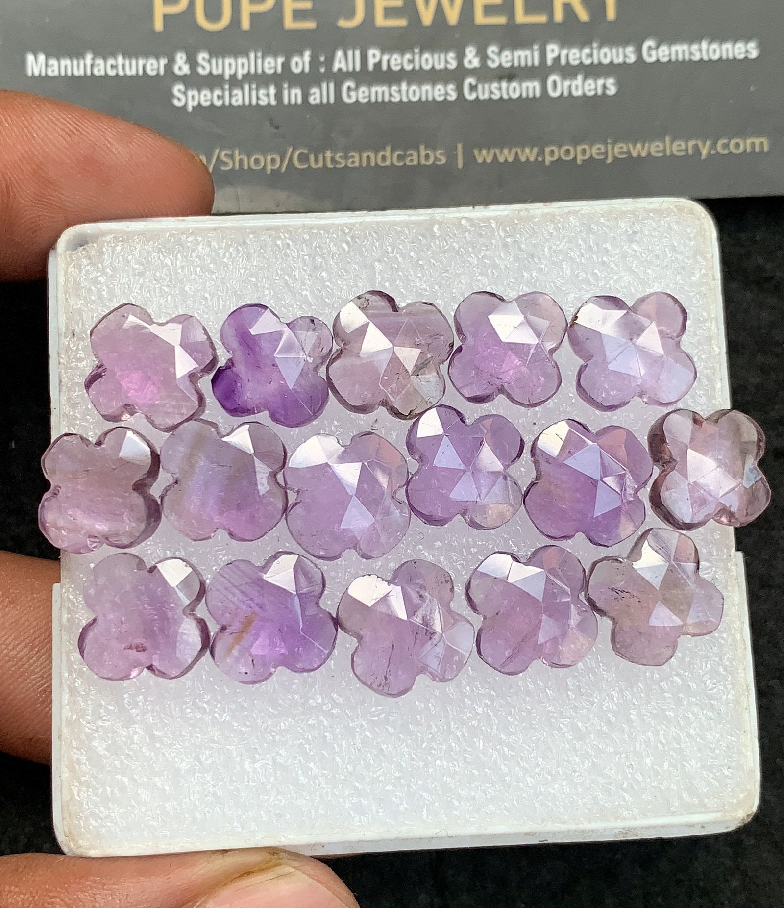 Natural Amethyst Gemstone Rose Cut Flower Shape Cabochon High Quality Loose Gemstones For Jewelry Making 10-11 MM Size 16 Pcs V3728