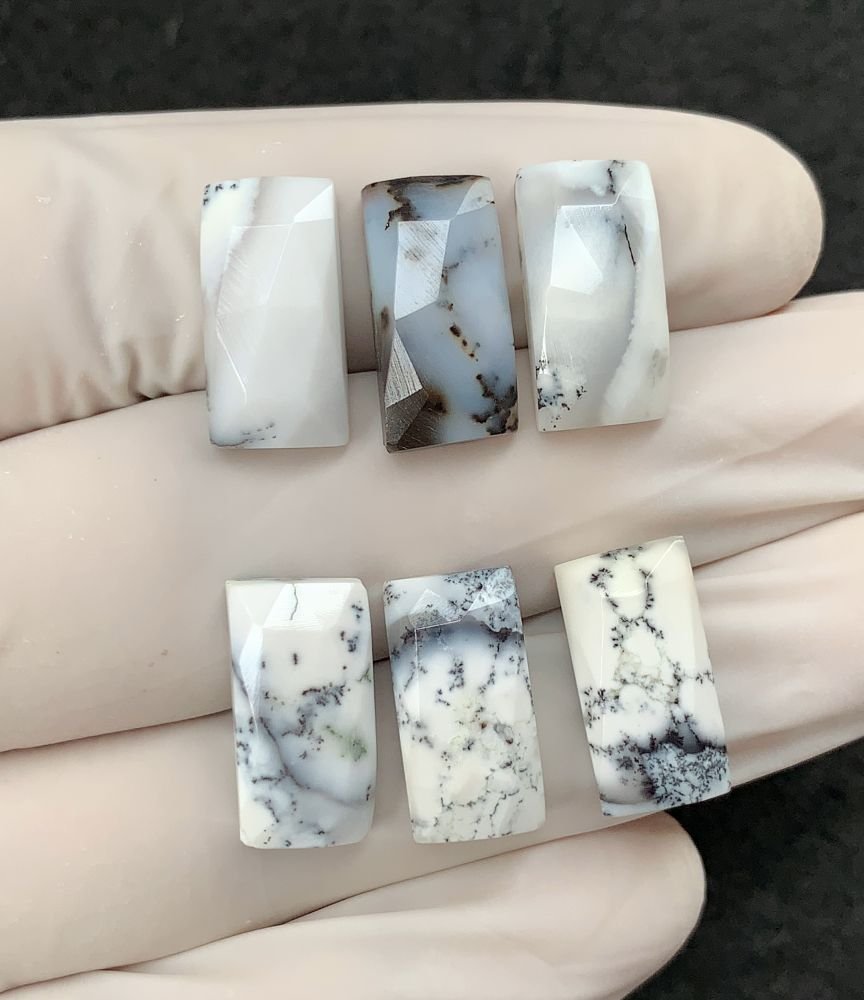 Natural Dendrite Opal Gemstone Rose Cut Rectangle Shape Cabochon High Quality Loose Gemstones For Jewelry Making 16x8 MM Size 6 Pcs V2528