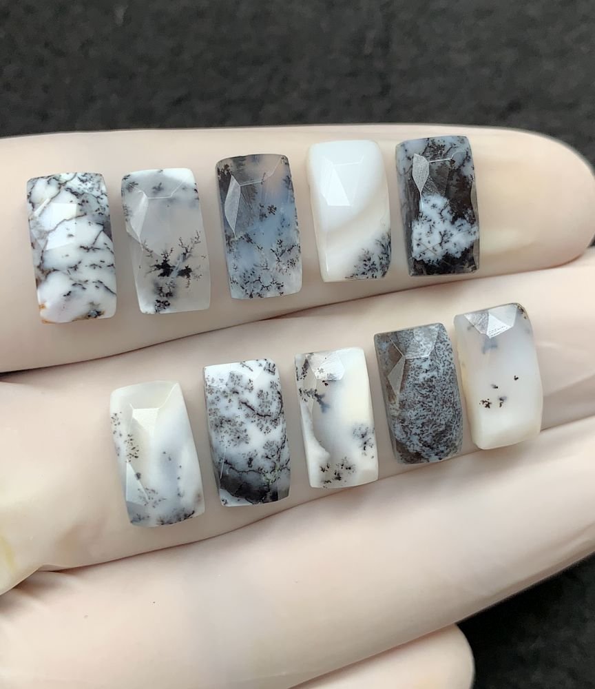 Natural Dendrite Opal Gemstone Rose Cut Rectangle Shape Cabochon High Quality Loose Gemstones For Jewelry Making 12x6 MM Size 10 Pcs V2530