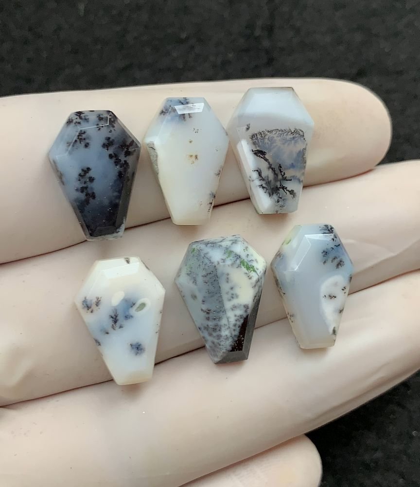 Natural Dendrite Opal Gemstone Step Cut Coffin Shape Cabochon High Quality Loose Gemstones For Jewelry Making 16x11 MM Size 6 Pcs V2533