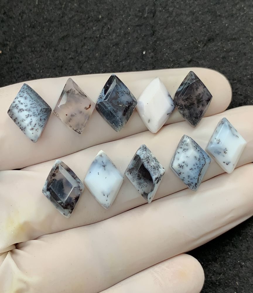 Natural Dendrite Opal Gemstone Step Cut Fancy Shape Cabochon High Quality Loose Gemstones For Jewelry Making 14x10 MM Size 10 Pcs V2537