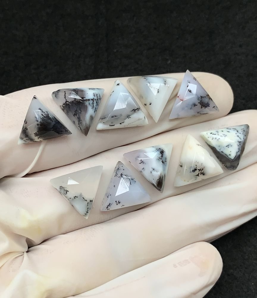 Natural Dendrite Opal Gemstone Rose Cut Trillion Shape Cabochon High Quality Loose Gemstones For Jewelry Making 12 MM Size 10 Pcs V2540