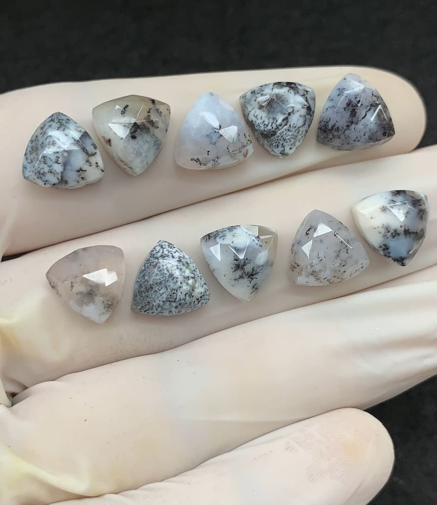 Natural Dendrite Opal Gemstone Rose Cut Trillion Shape Cabochon High Quality Loose Gemstones For Jewelry Making 10 MM Size 10 Pcs V2541