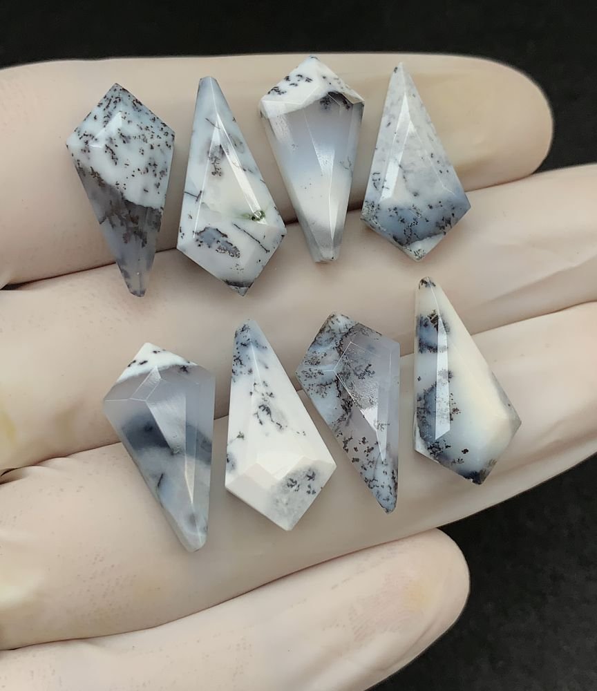Natural Dendrite Opal Gemstone Step Cut Fancy Shape Cabochon High Quality Loose Gemstones For Jewelry Making 20x10 MM Size 8 Pcs V2542