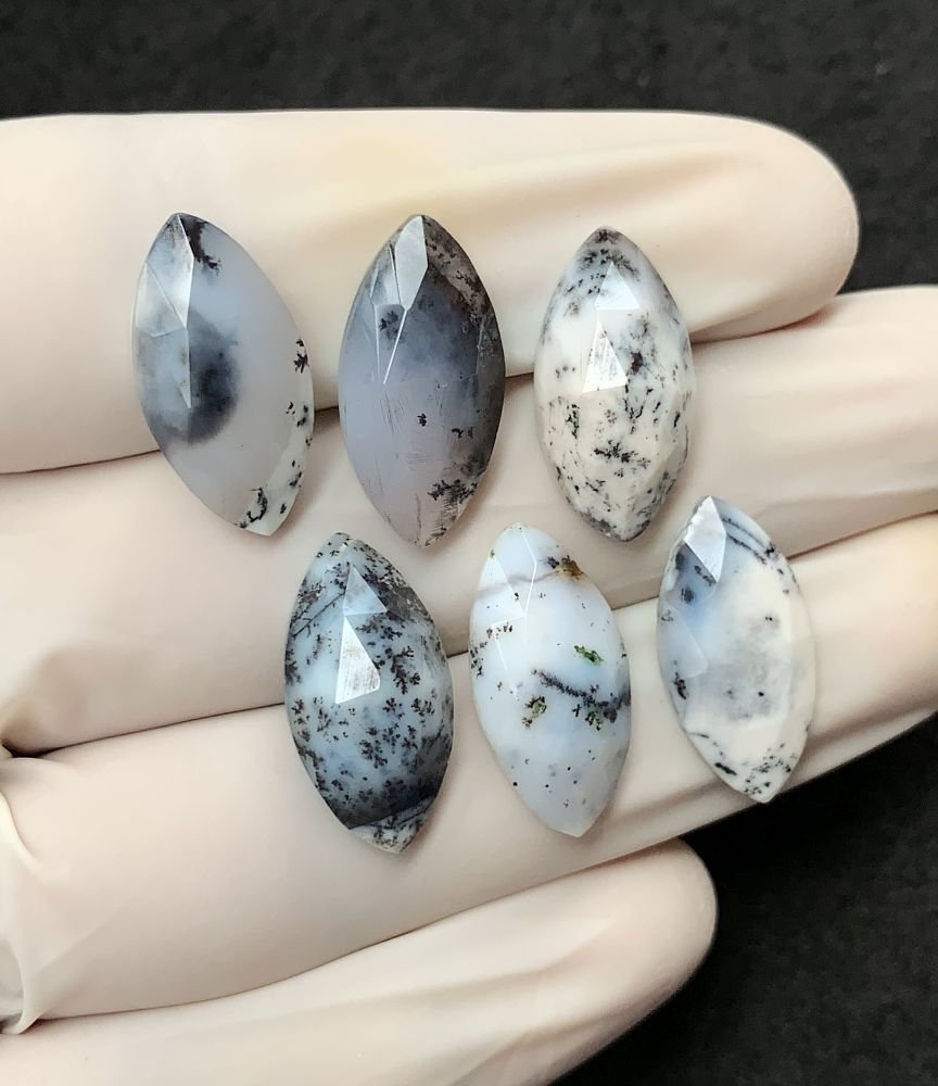 Natural Dendrite Opal Gemstone Rose Cut Marquise Shape Cabochon High Quality Loose Gemstones For Jewelry Making 20x10 MM Size 6 Pcs V2545