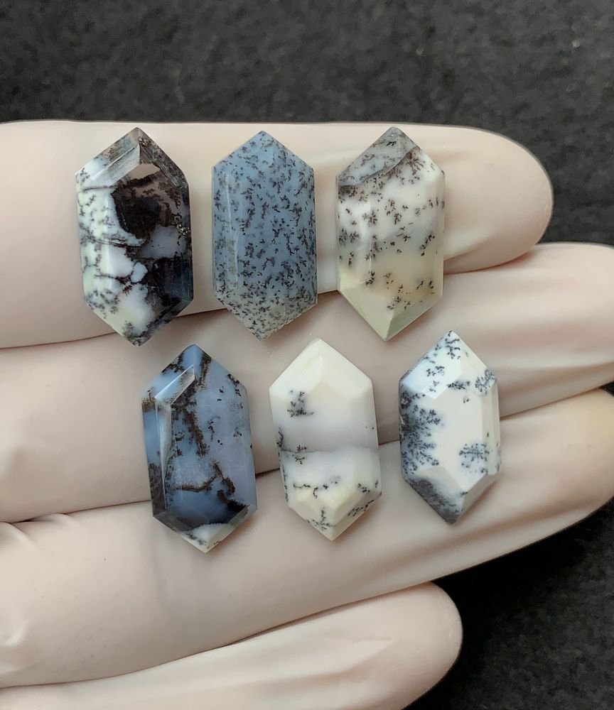 Natural Dendrite Opal Gemstone Step Cut Hexagon Shape Cabochon High Quality Loose Gemstones For Jewelry Making 20x10 MM Size 6 Pcs V2546)
