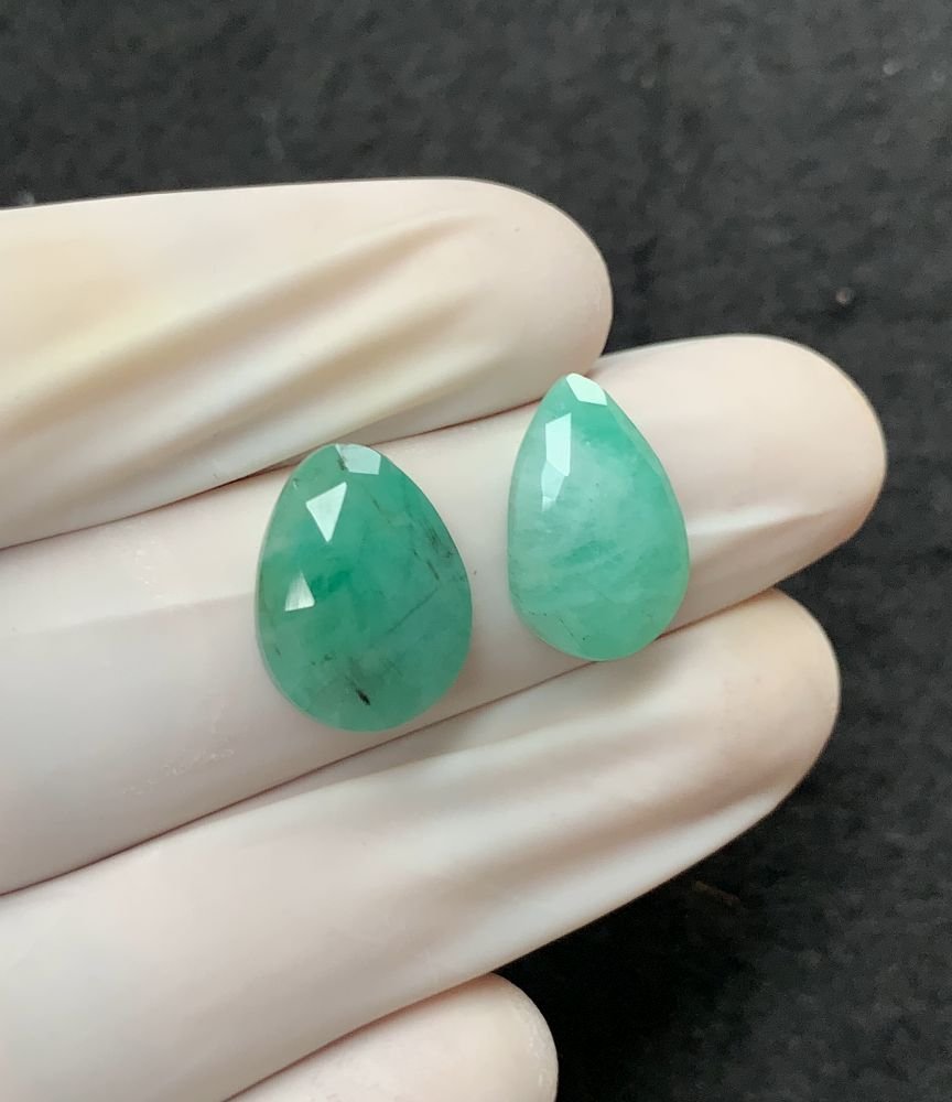 Natural Emerald Gemstone Rose Cut Mix Shape Cabochon High Quality Loose Gemstones For Jewelry Making 15-16 MM Size 2 Pcs V2550