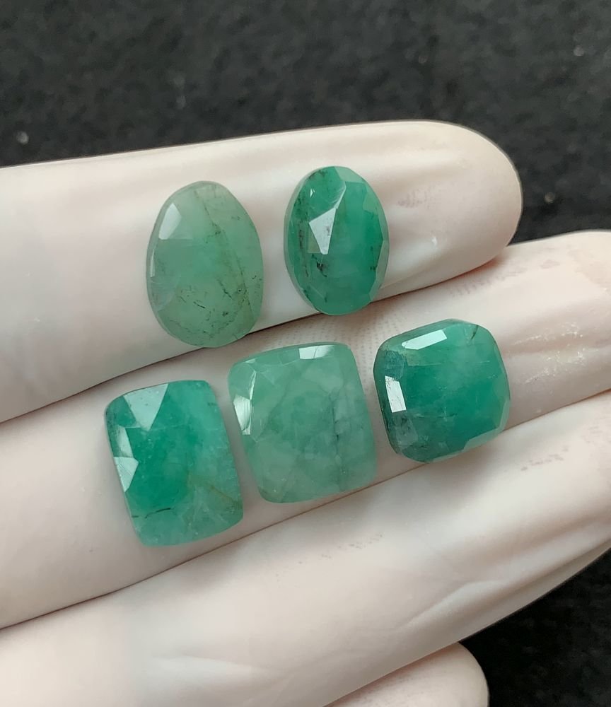 Natural Emerald Gemstone Rose Cut Mix Shape Cabochon High Quality Loose Gemstones For Jewelry Making 11-14 MM Size 5 Pcs V2551
