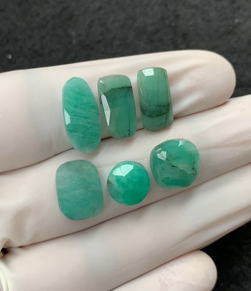 Natural Emerald Gemstone Rose Cut Mix Shape Cabochon High Quality Loose Gemstones For Jewelry Making 10-17 MM Size 6 Pcs V2552