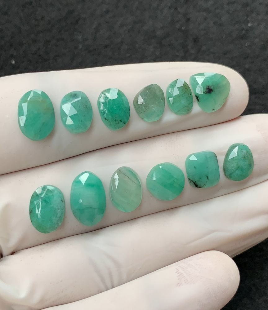 Natural Emerald Gemstone Rose Cut Mix Shape Cabochon High Quality Loose Gemstones For Jewelry Making 8-12 MM Size 12 Pcs V2553