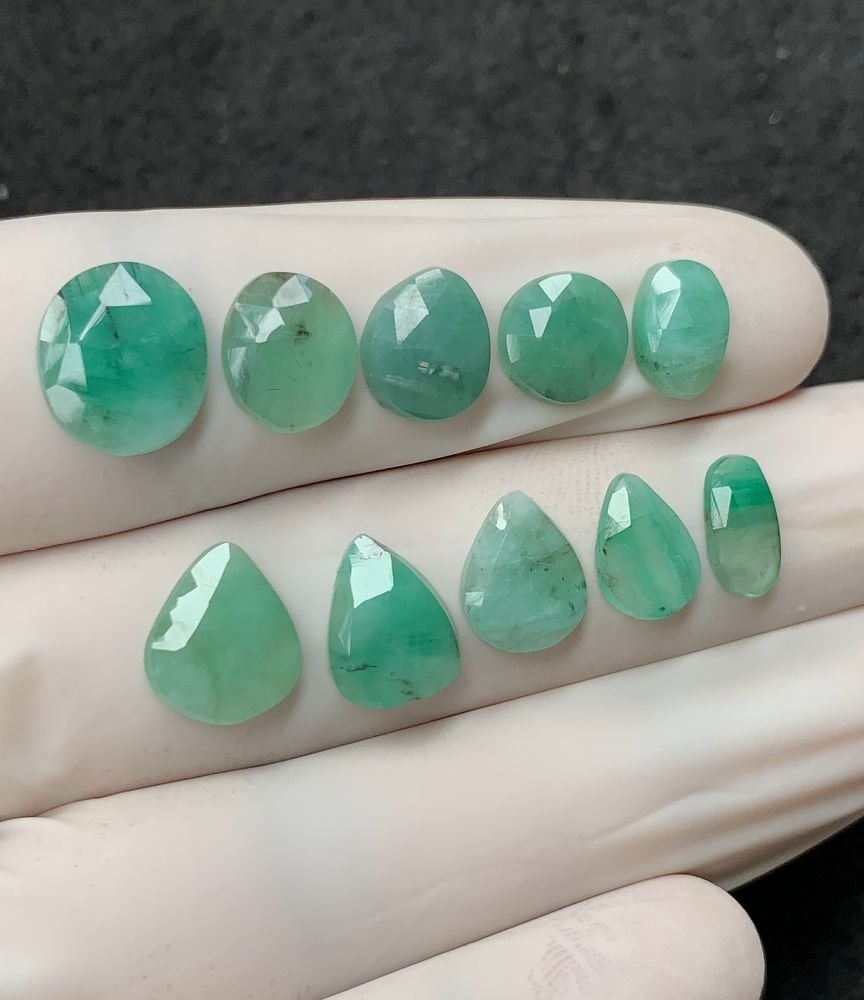 Natural Emerald Gemstone Rose Cut Mix Shape Cabochon High Quality Loose Gemstones For Jewelry Making 8-12 MM Size 10 Pcs V2554