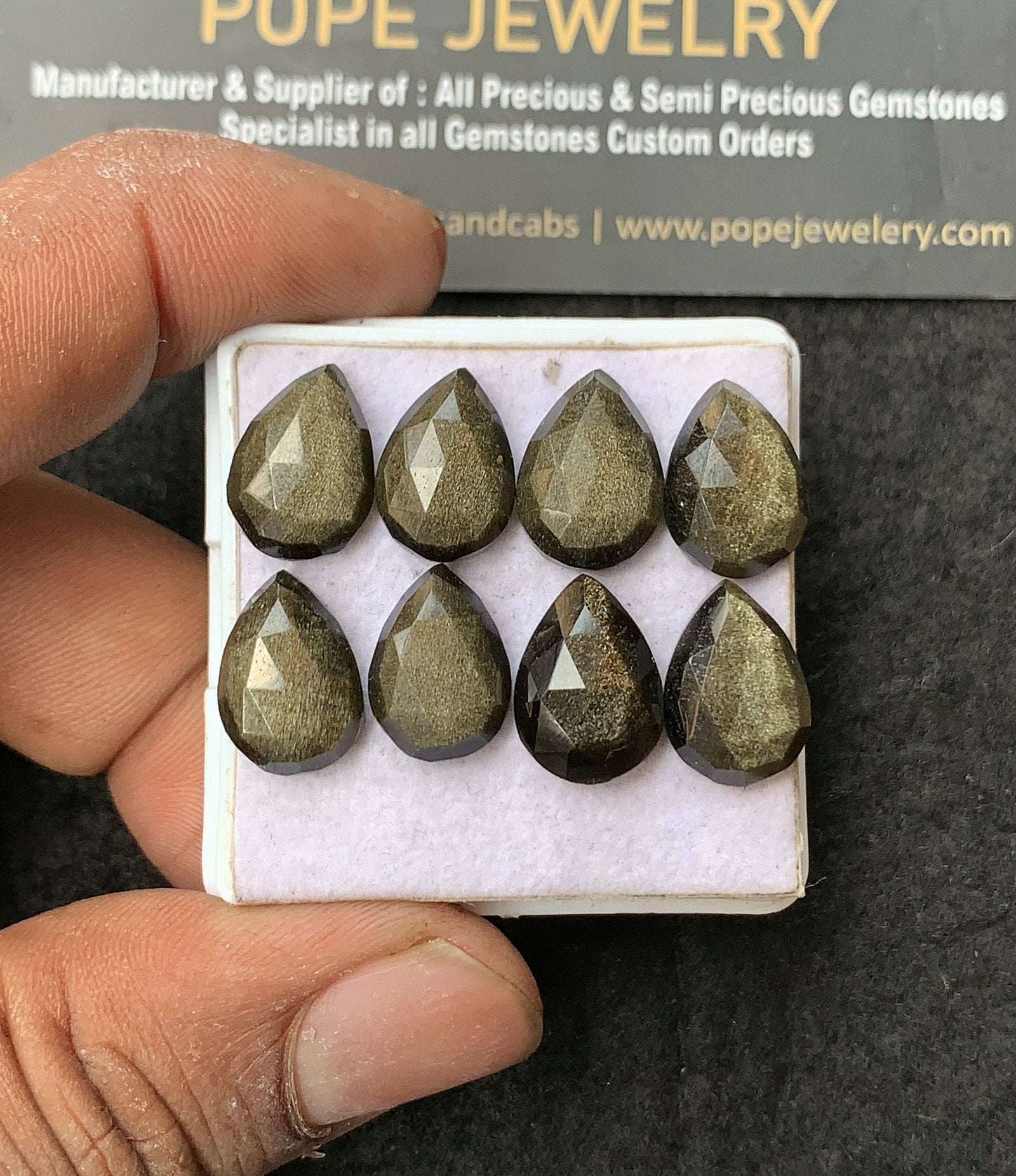 Natural Golden Obsidian Gemstone Rose Cut Pear Cabochon Shape High Quality Loose Gemstones For Jewelry Making 14x10 MM Size 8 Pcs V3128