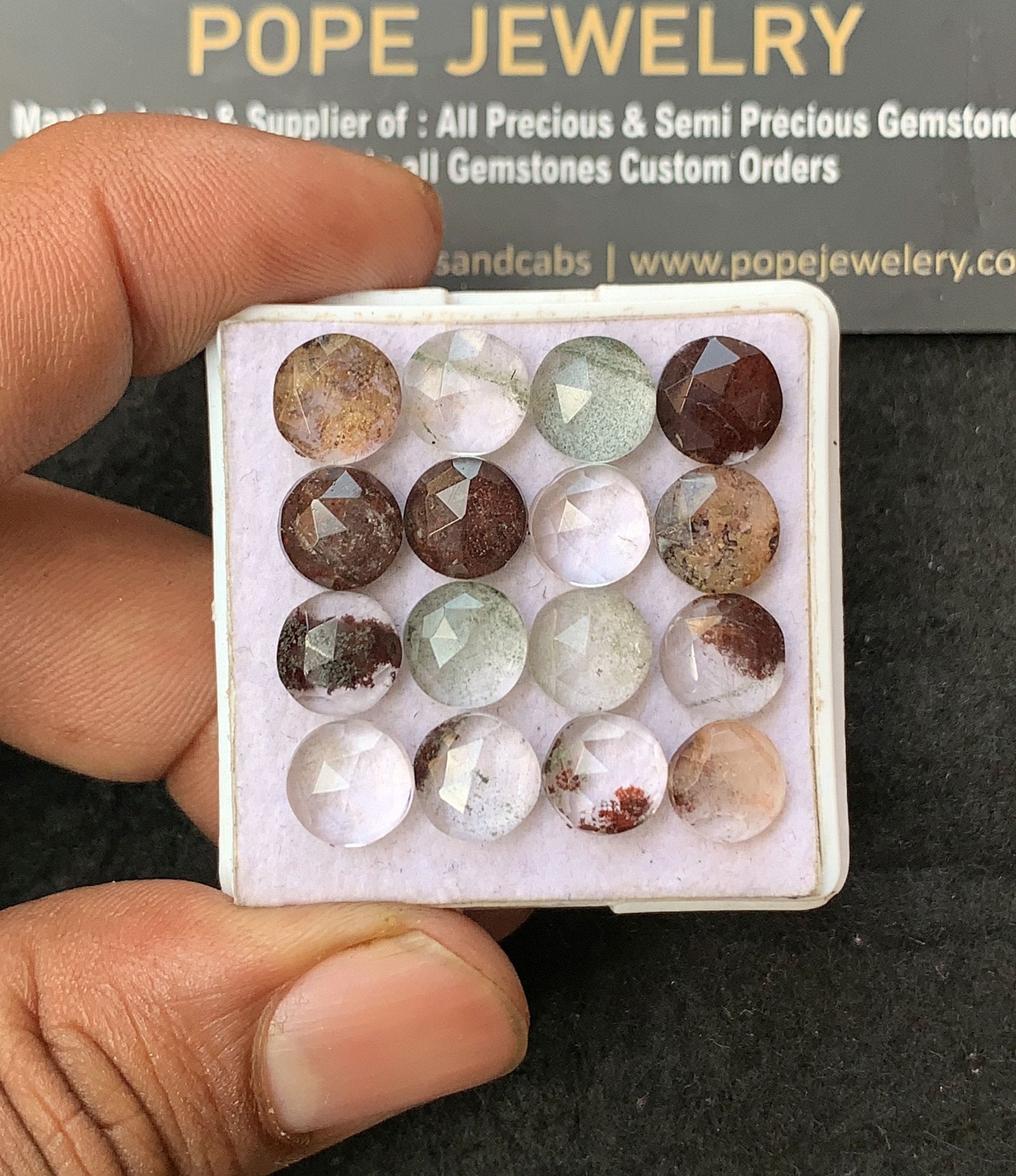 Natural Herkimer Lodolite Gemstone Rose Cut Round Shape Cabochon Shape High Quality Loose Gemstones For Jewelry Making 8 MM Size 16 Pcs V3139