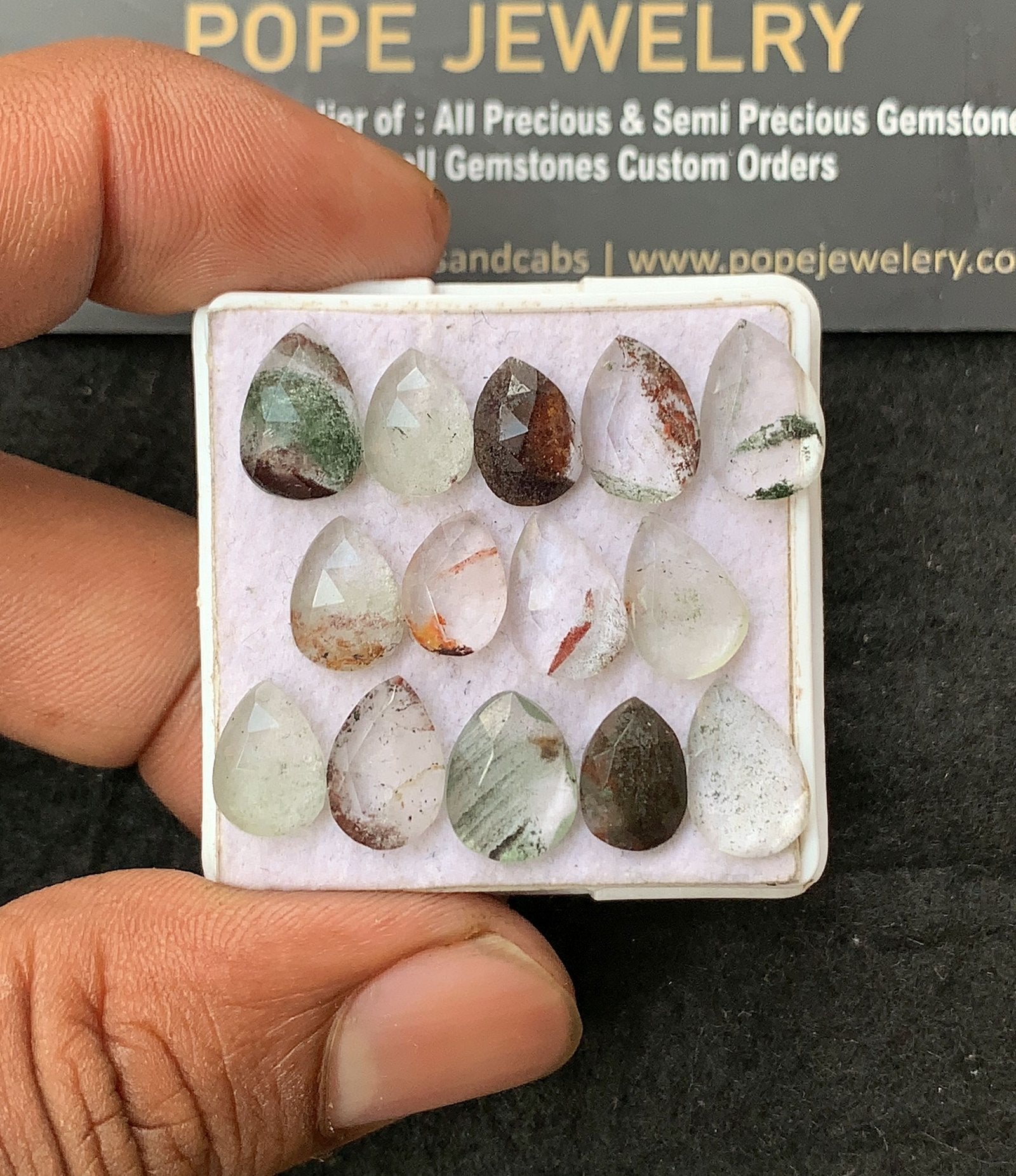 Natural Herkimer Lodolite Gemstone Rose Cut Pear Shape Cabochon Shape High Quality Loose Gemstones For Jewelry Making 10-12 MM Size 14 Pcs V3141