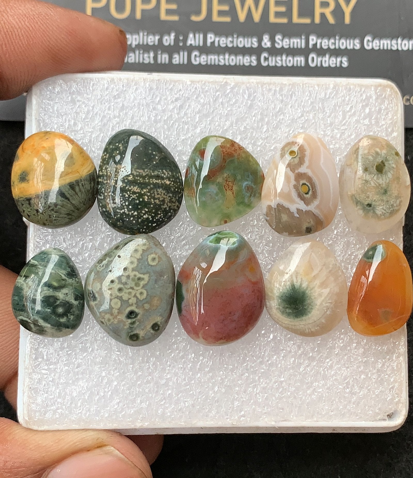 Natural Ocean Jasper Gemstone Smooth Fancy Shape Cabochon Shape High Quality Loose Gemstones For Jewelry Making 14-18 MM Size 10 Pcs V3143