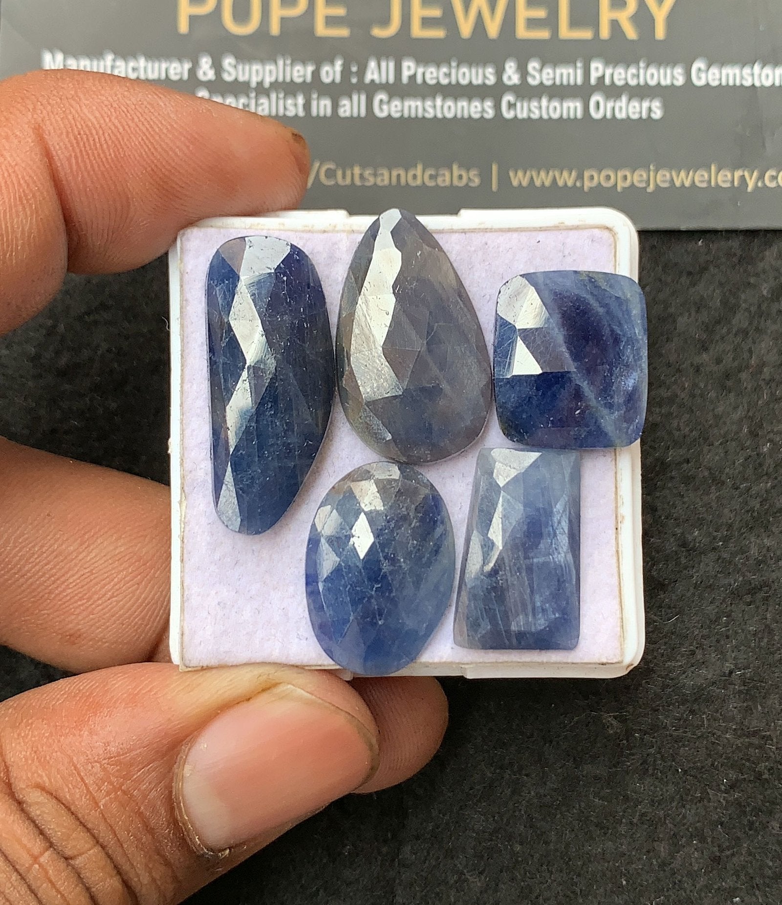 Natural Blue Sapphire Gemstone Rose Cut Mix Shape Cabochon Shape High Quality Loose Gemstones For Jewelry Making 15-25 MM Size 5 Pcs V3145