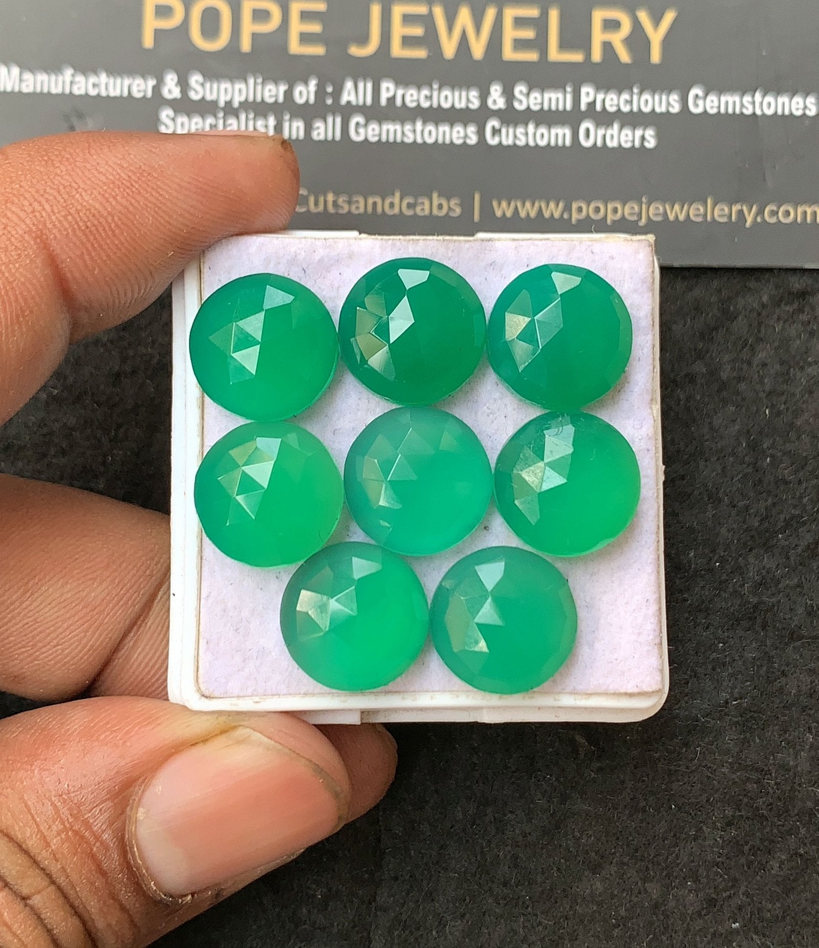 Natural Green Onyx Gemstone Rose Cut Round Shape Cabochon High Quality Loose Gemstones For Jewelry Making 12 MM Size 8 Pcs V3151