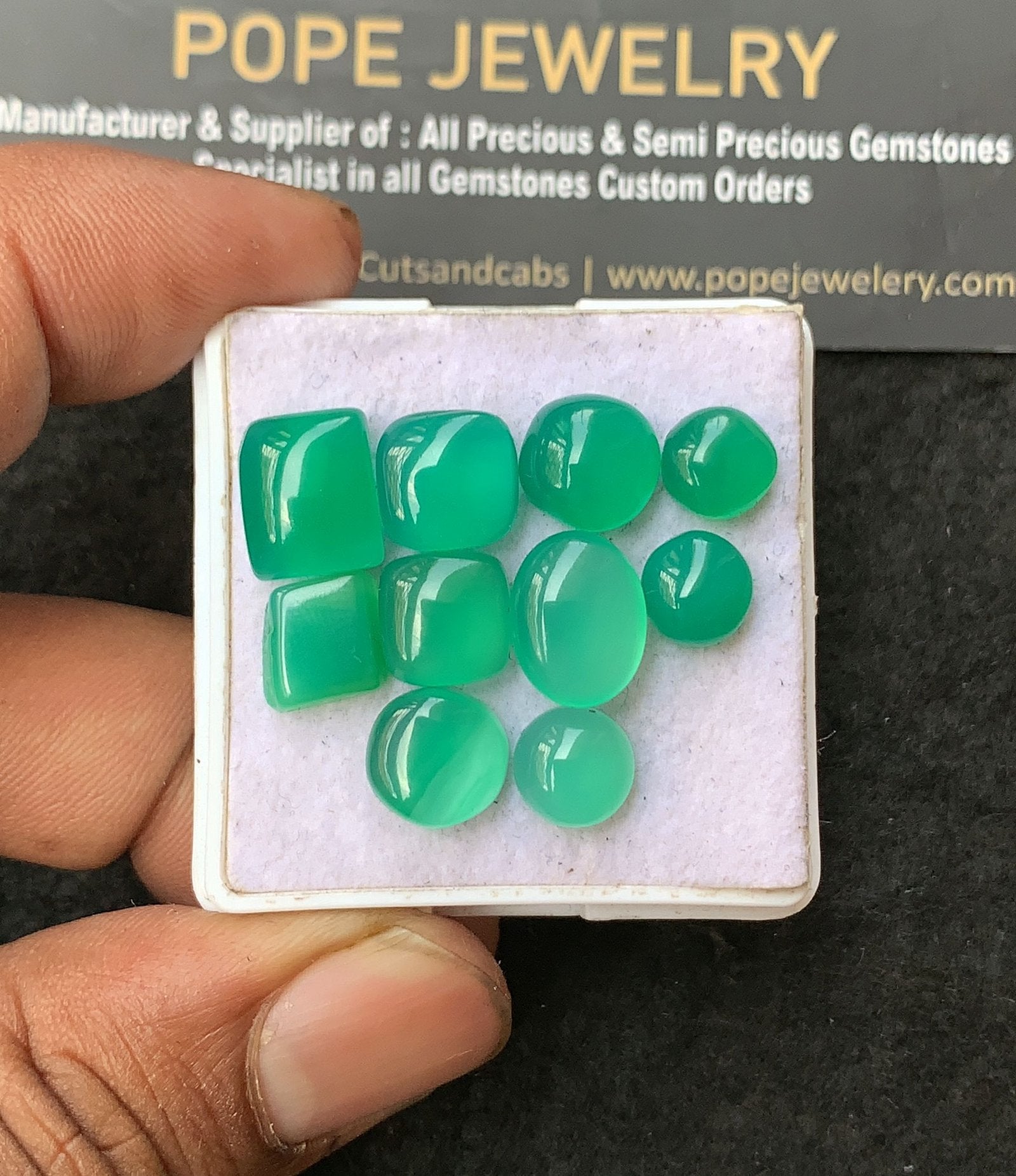 Natural Green Onyx Gemstone Smooth Mix Shape Cabochon High Quality Loose Gemstones For Jewelry Making 7-11 MM Size 10 Pcs V3152