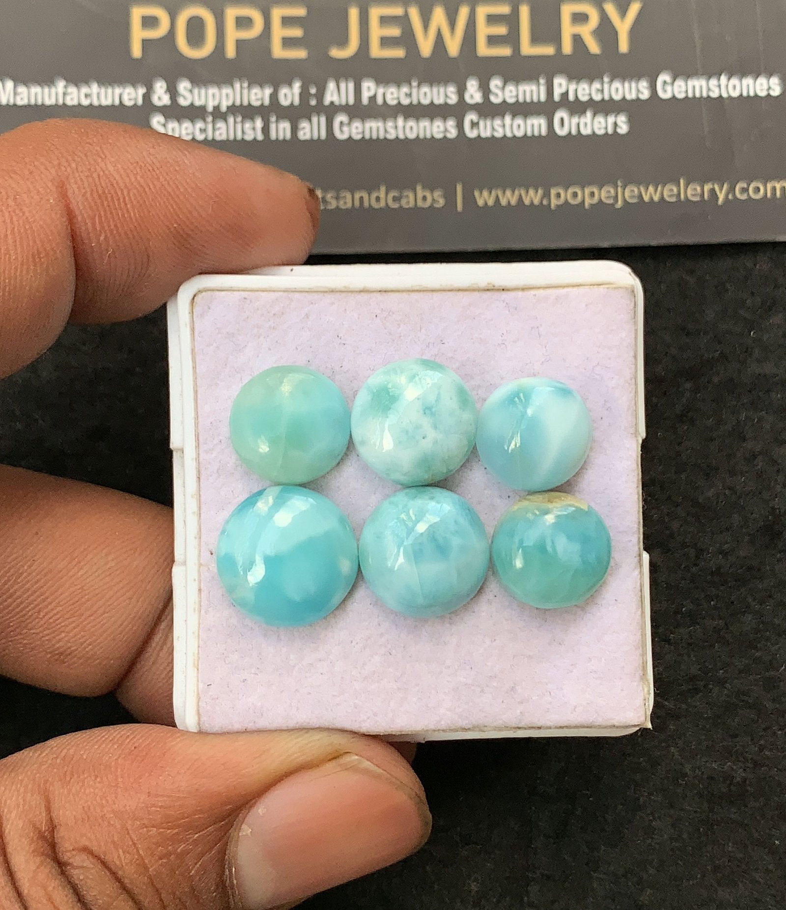 Natural Larimar Gemstone Smooth Round Shape Cabochon High Quality Loose Gemstones For Jewelry Making 12-18 MM Size 9 Pcs V3173
