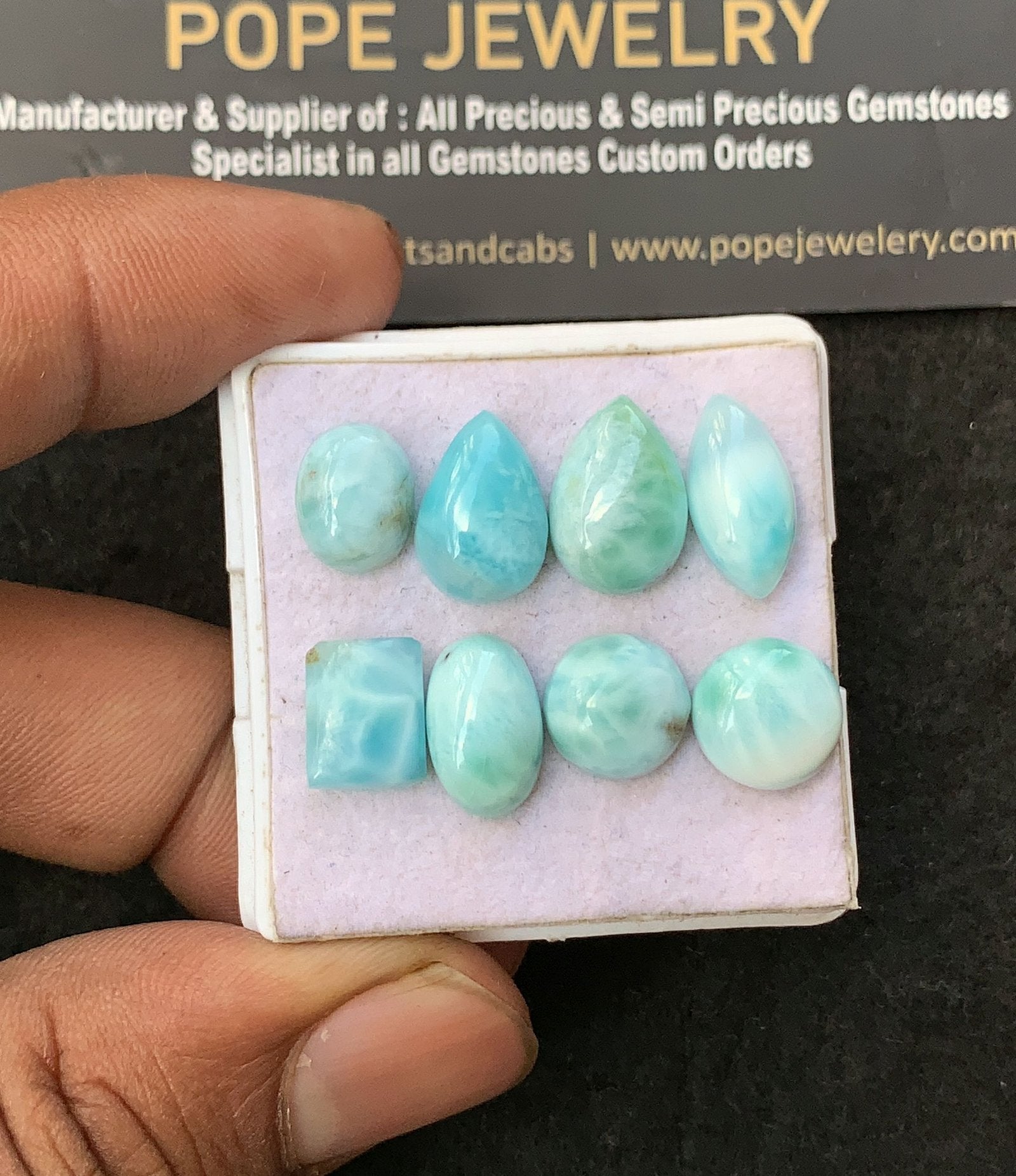 Natural Larimar Gemstone Smooth Mix Shape Cabochon High Quality Loose Gemstones For Jewelry Making 10-14 MM Size 8 Pcs V3174