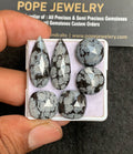 Natural Snow Flack Obsidian Gemstone Rose Cut Mix Shape Cabochon Shape High Quality Loose Gemstones For Jewelry Making 14-20 MM Size 3 Pair V3190
