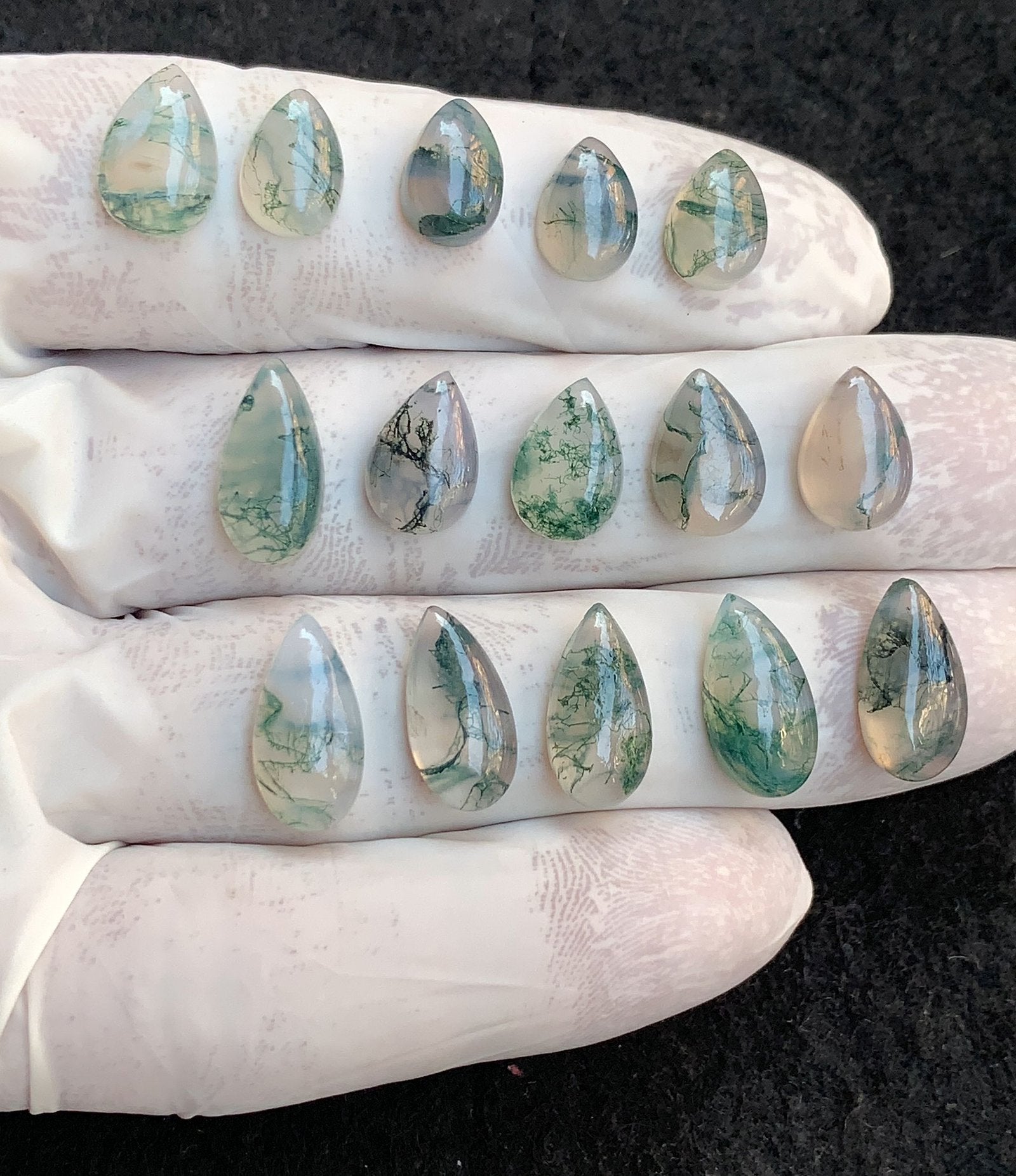 Natural Moss Agate Gemstone Smooth Pear Shape Cabochon High Quality Loose Gemstones For Jewelry Making 10-15 MM Size 15 Pcs V4533